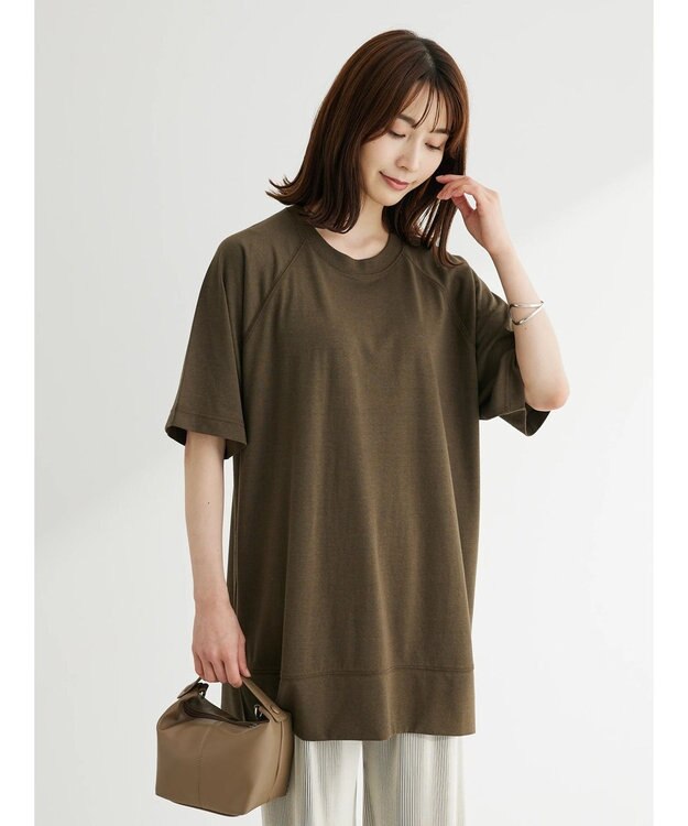 Green Parks 接触冷感５分袖ラグランチュニック Khaki