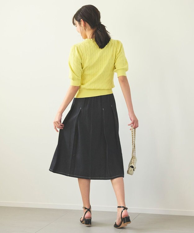 Feroux 【洗える】カラーケーブル ニット ライトイエロー系