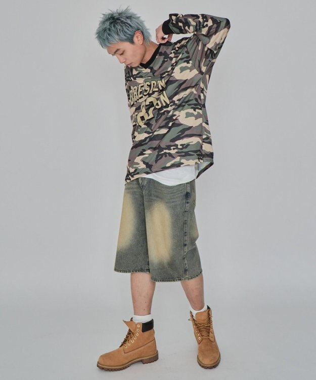 WEGO 【紐で調節可能】スーパーバギーデニムショーツ デニム淡加工色