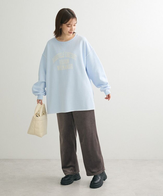 Green Parks 裏起毛配色ステッチロゴチュニック Light Blue