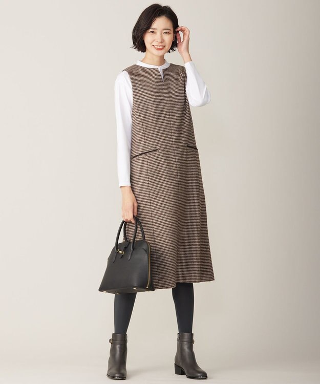 J.PRESS LADIES T/W 千鳥 ツイード ジャンパースカート ブラウン系3