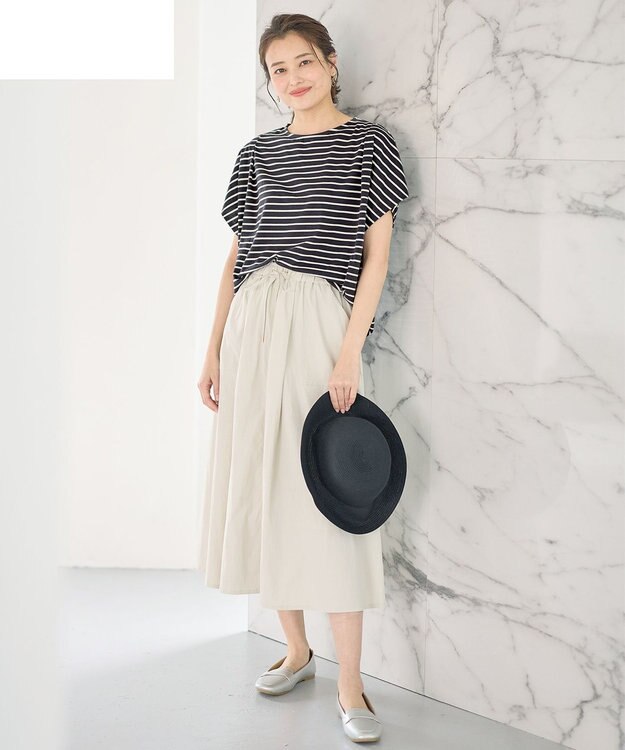 ANY 【ウエストゴム】ナイロンベイカーフレアスカート ライトグレー