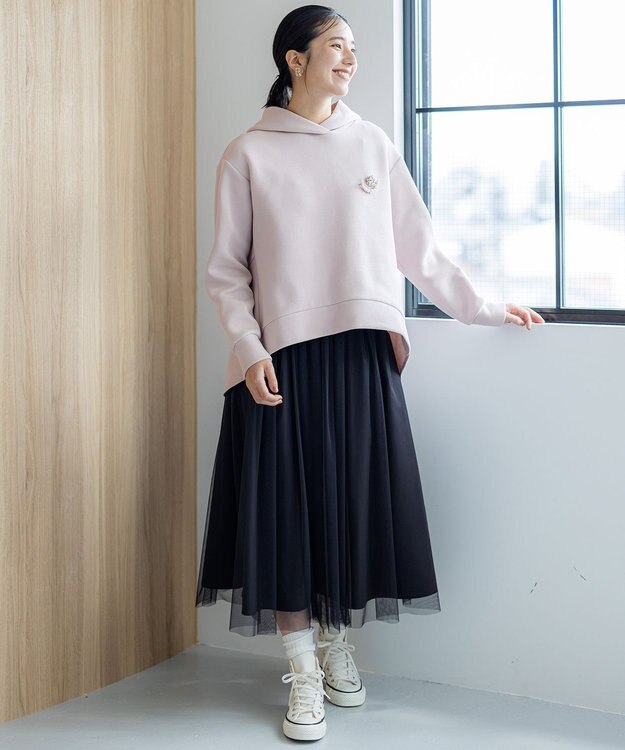 組曲 ダンボールジャージーバックフリル パーカー ローズ系