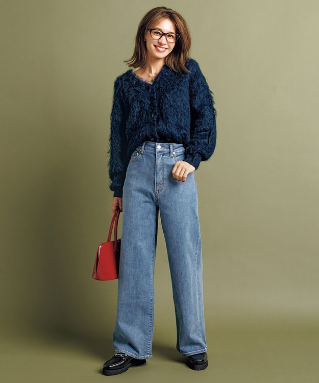 UNFILO 【UNFILO DENIM】撥水ストレッチ ワイドストレートデニム ブルー