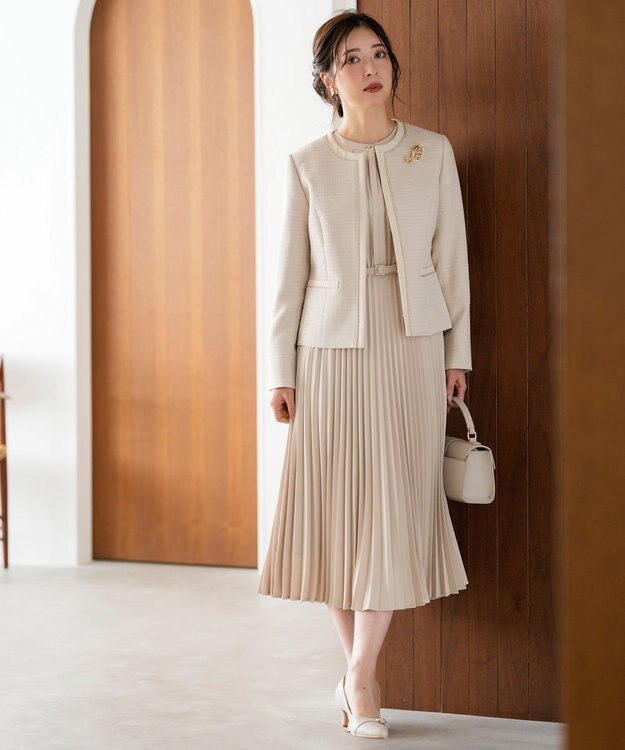 ANY SIS リップルボーダーストレッチ ジャケット ベージュシャンブレー