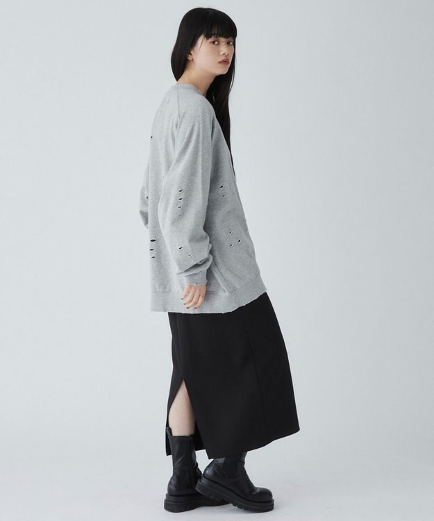 WEGO ダメージプルオーバースウェット 杢グレー