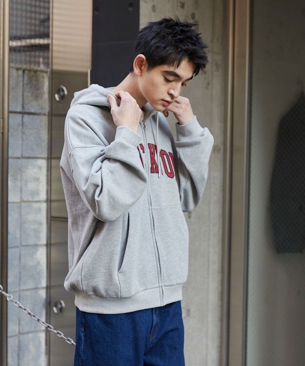 WEGO 【ユニセックス着用ITEM】ワッペンロゴZIPパーカー 杢グレー