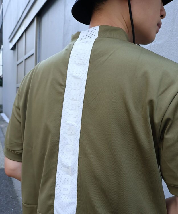 PW CIRCULUS 【UVカット / 吸水速乾 / 伸縮性抜群】【MEN】バックメッシュ切り替えモックT カーキ系