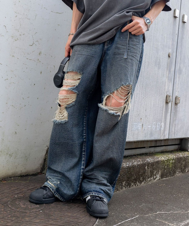 WEGO スーパーバギーデストロイデニム デニム中濃加工色