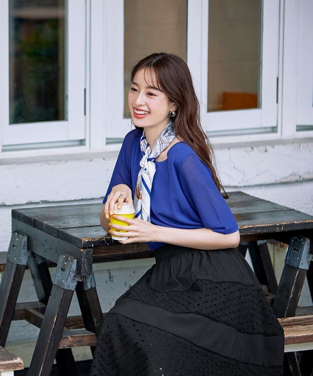 Tiaclasse L 【新色追加・洗える】幅広く活躍が期待できるレース切替スカート ブラック