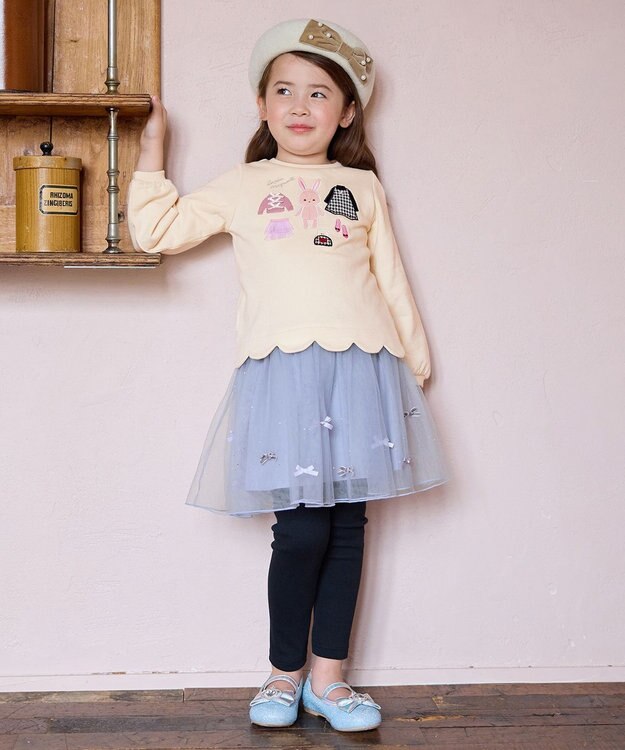 ANY KIDS リボン×ラメチュールスカッツ ブルーグレー