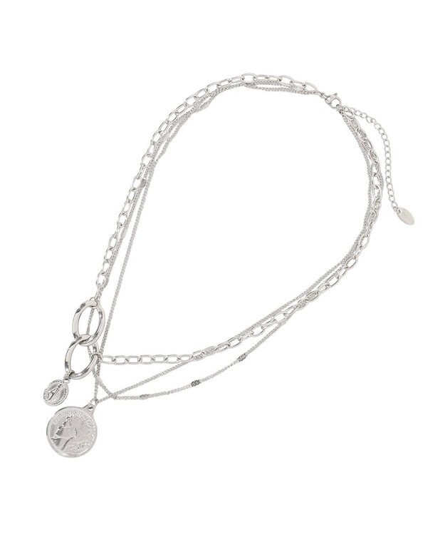 earth music&ecology 【ステンレス】コインモチーフ３連ネックレス Silver