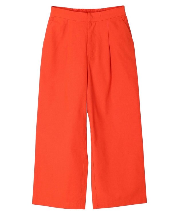 Green Parks 綿麻混タックストレートワイドパンツ Red