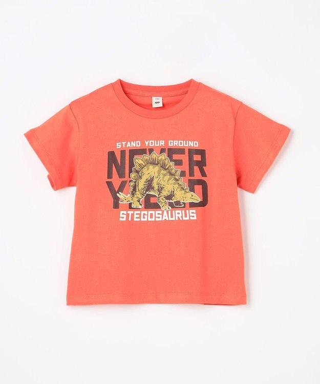 ANY KIDS 【洗濯機可能】恐竜プリント 半袖Tシャツ オレンジ