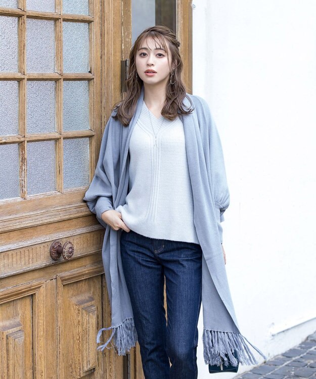 Tiaclasse 【洗える】ストール風カーディガン サックス