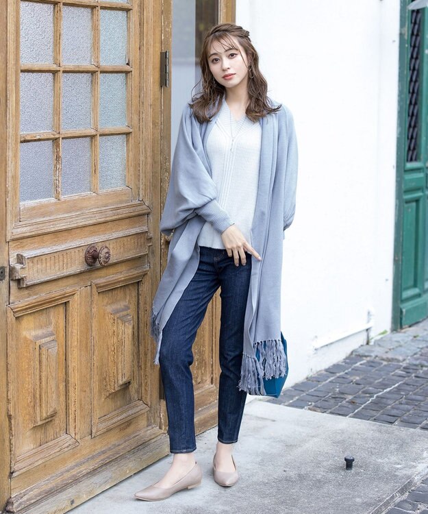 Tiaclasse 【洗える】ストール風カーディガン サックス