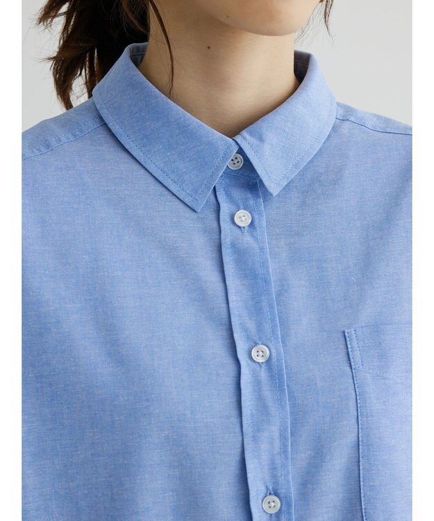 Green Parks 綿麻混オーバーサイズシャツチュニック Sax