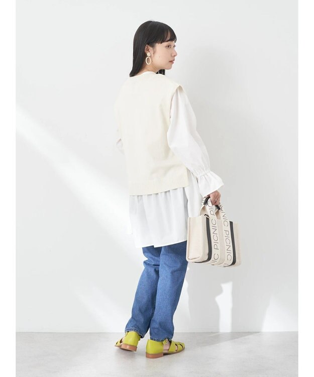 earth music&ecology ＳＥＴ２点Ｖネックベスト＋スタンドカラーチュニック Ivory