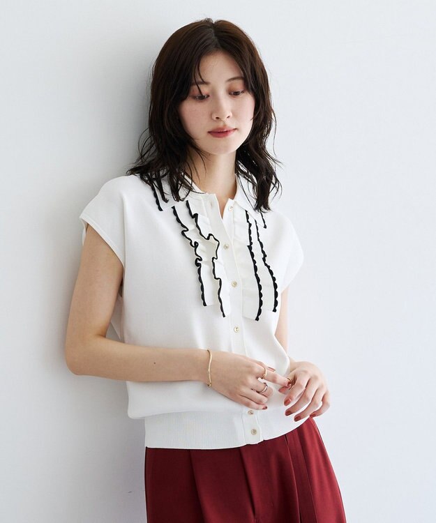 YECCA VECCA 配色フリルカーディガン Off White
