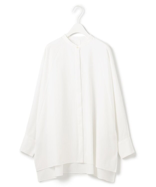 ICB 【洗える】ヴィンテージスパンブロード  バンドカラー長袖ブラウス オフホワイト系