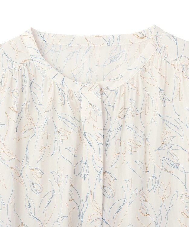 YECCA VECCA ラインフラワー柄ギャザーブラウス Ivory