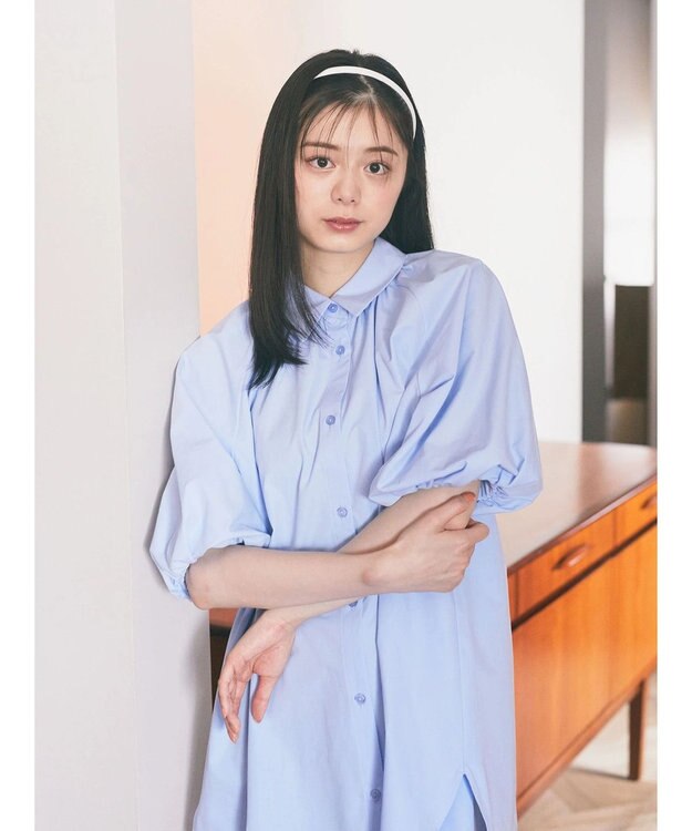 earth music&ecology パフスリーブチュニックブラウス Sax