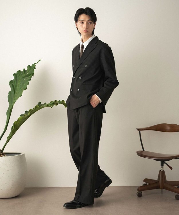 WEGO 【セットアップ対応】ワイドストレートスラックス ブラックストライプ