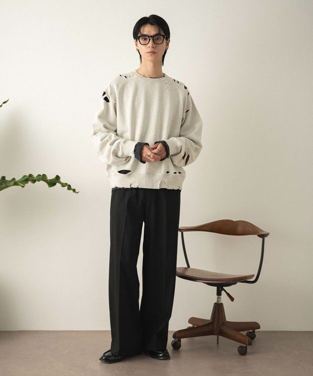 WEGO 【セットアップ対応】ワイドストレートスラックス ブラックストライプ