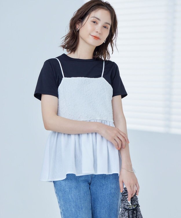 組曲 L 【WEB限定】レリーフジャガードキャミツインセット ブラック×オフ系