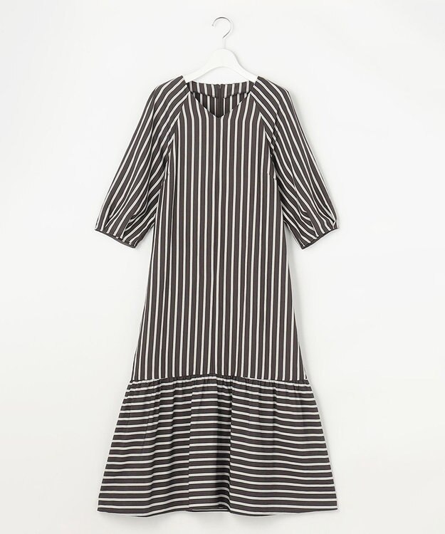 自由区 ビスコースナイロンドビーストライプ ワンピース ブラウン系