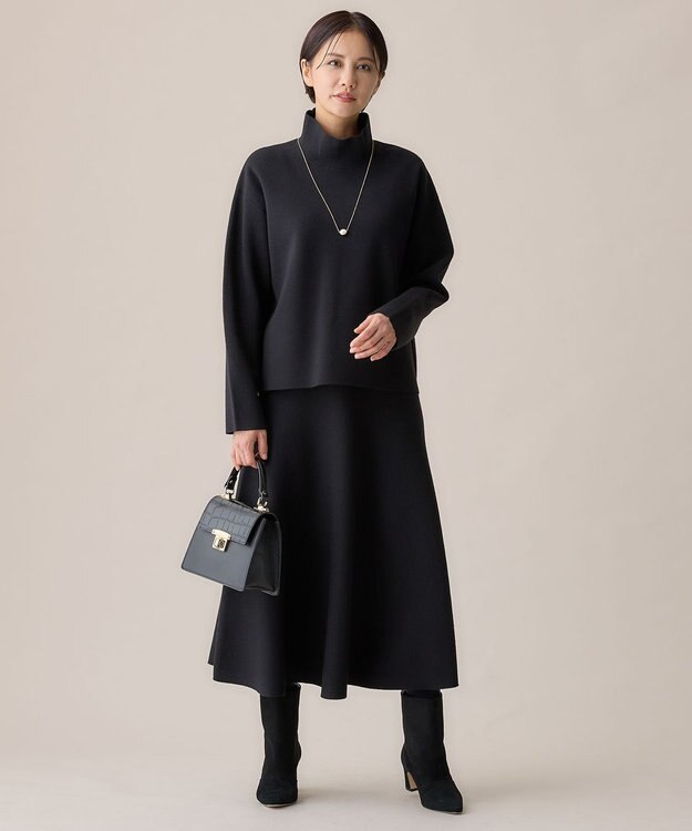 自由区 【洗える】ウールミラノハイネック ニット ブラック系