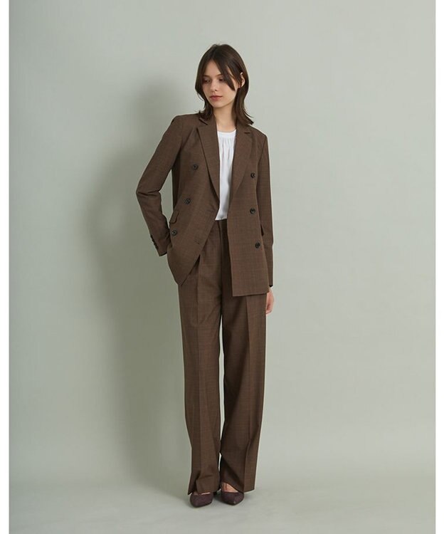 KASHIYAMA EASY 【受注生産】＜WASHABLE＞BANSWARA TWグレンチェック ダブルジャケット(サイズ3号~25号) ブラウン