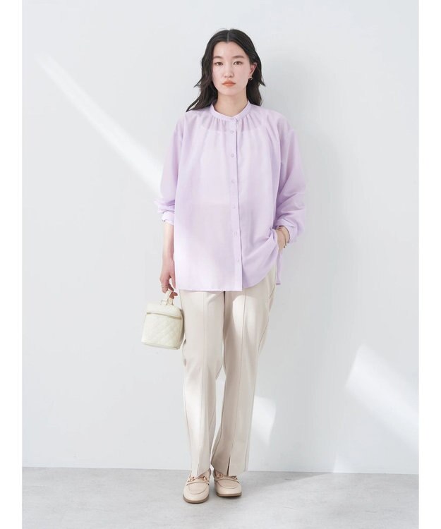 earth music&ecology シアーギャザーネックブラウス Lavender