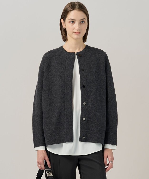 ICB ミルドウール ニットブルゾン チャコール系