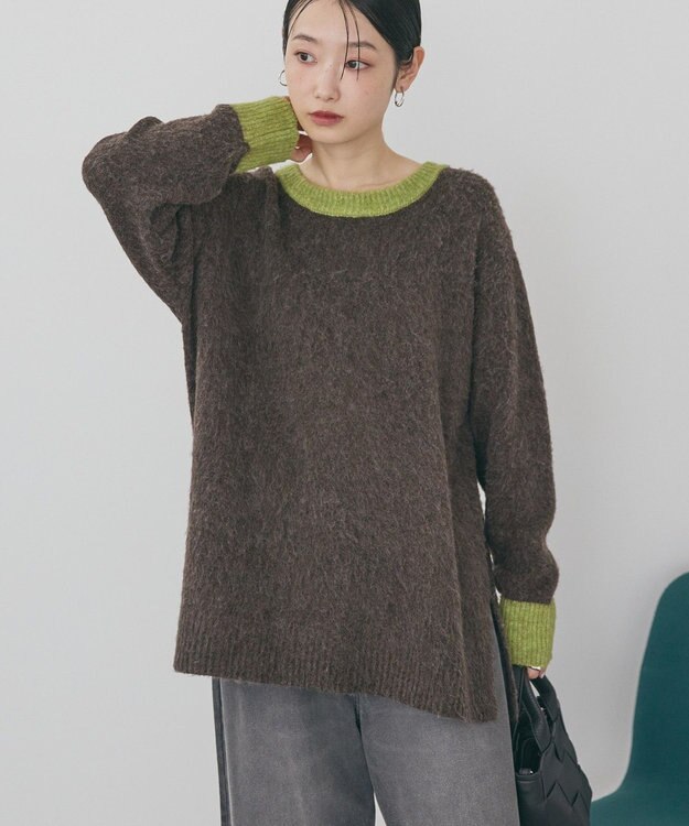 AMERICAN HOLIC 起毛バイカラーニットプルオーバー Brown