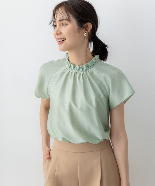 組曲 カールマイヤーハイネック ブラウス グラスグリーン系