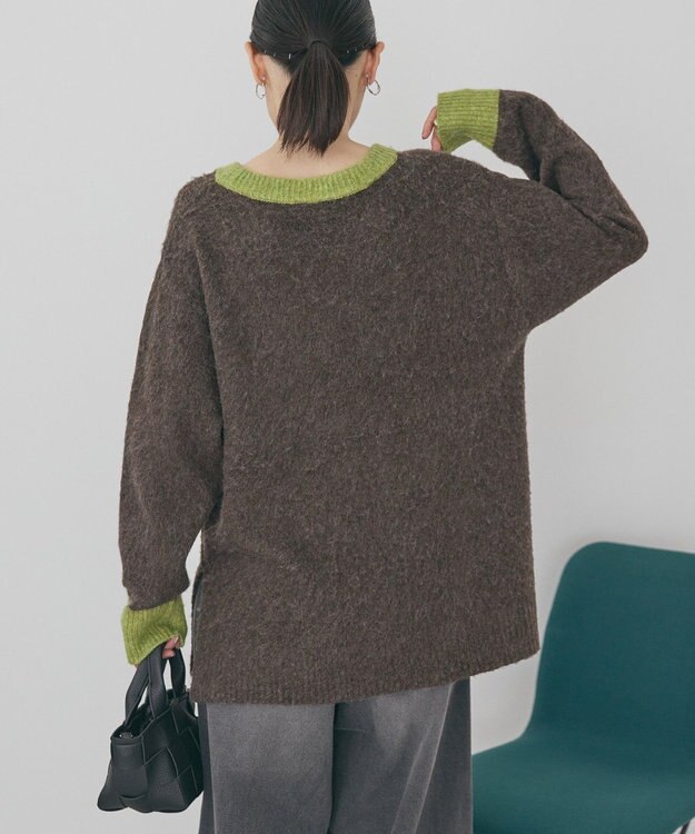 AMERICAN HOLIC 起毛バイカラーニットプルオーバー Brown