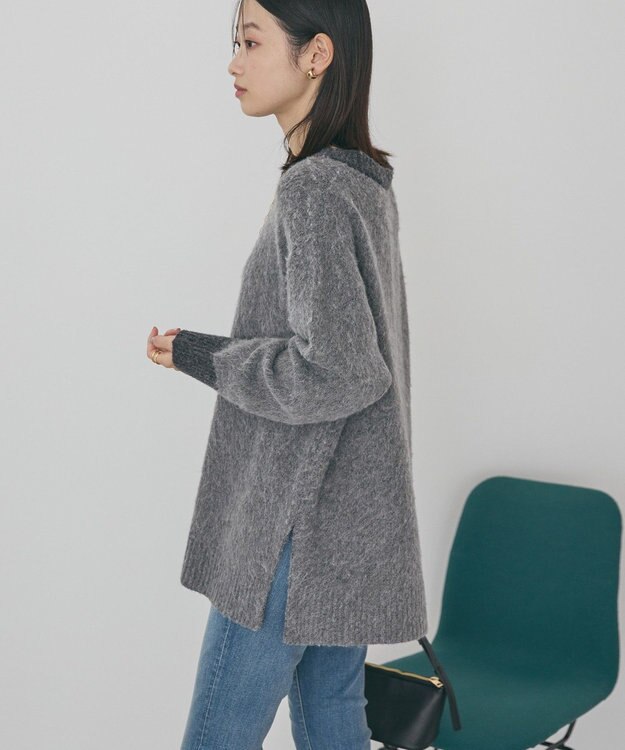 AMERICAN HOLIC 起毛バイカラーニットプルオーバー Charcoal Gray