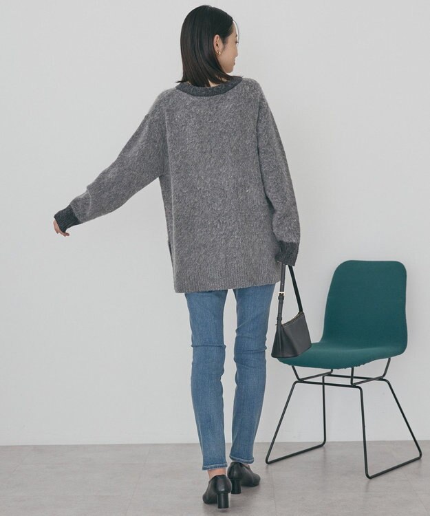 AMERICAN HOLIC 起毛バイカラーニットプルオーバー Charcoal Gray