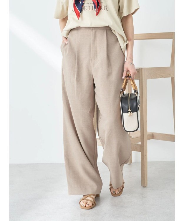 earth music&ecology タックワイドパンツ Beige