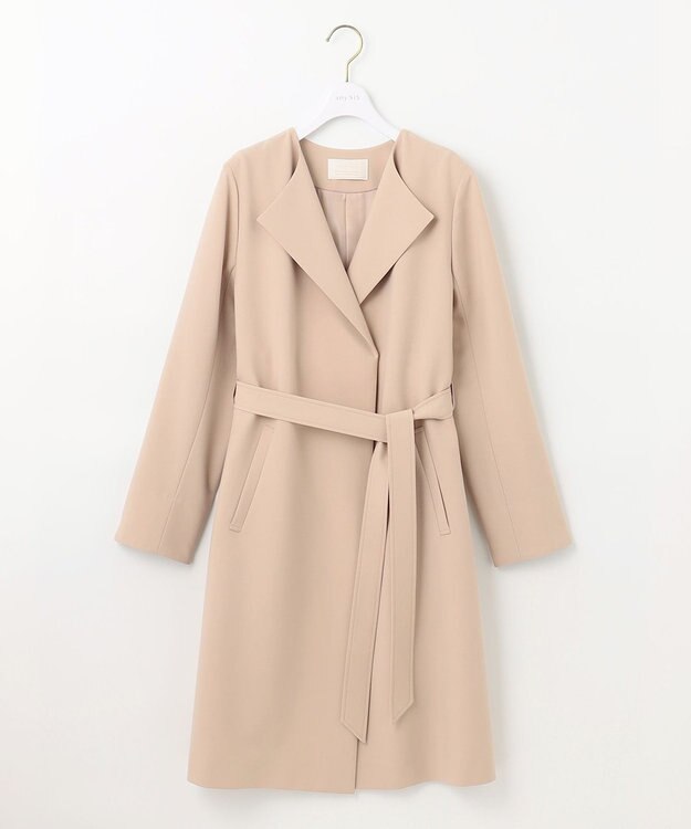 ANY SIS ノーカラーロングテロンチ コート ベージュ