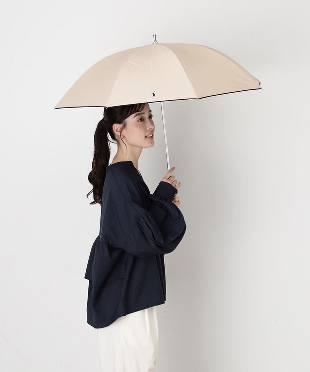 MOONBAT 【WEB限定/遮光率100%/遮熱/UV】POLO RALPH LAUREN（ポロ ラルフローレン）晴雨兼用日傘 無地 オーバーロック刺繍 長傘 ベージュ