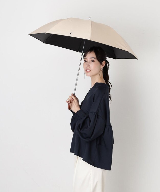 MOONBAT 【WEB限定/遮光率100%/遮熱/UV】POLO RALPH LAUREN（ポロ ラルフローレン）晴雨兼用日傘 無地 オーバーロック刺繍 長傘 ベージュ