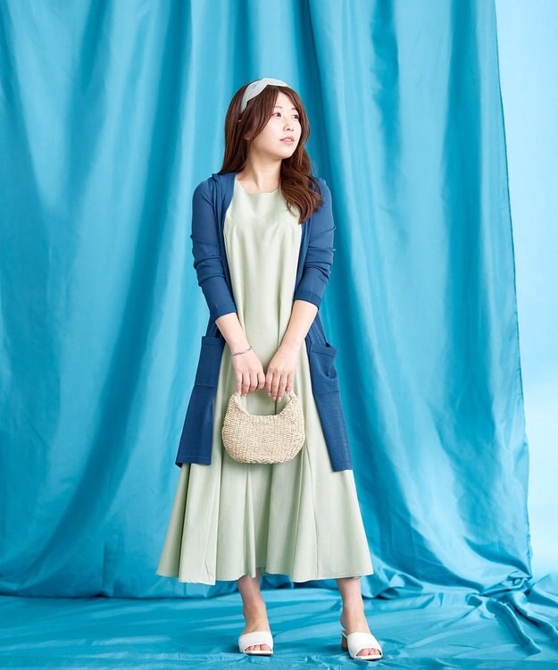 Tiaclasse L 【洗える新色追加・洗える】サマーニットフードロングカーディガン ブルー