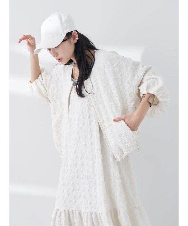 earth music&ecology シャーリングタックスリーブブルゾン Ivory