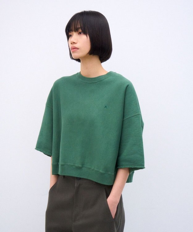 ATON NATURAL DYED URAKE | オーバーサイズハーフスリーブスウェット GREEN