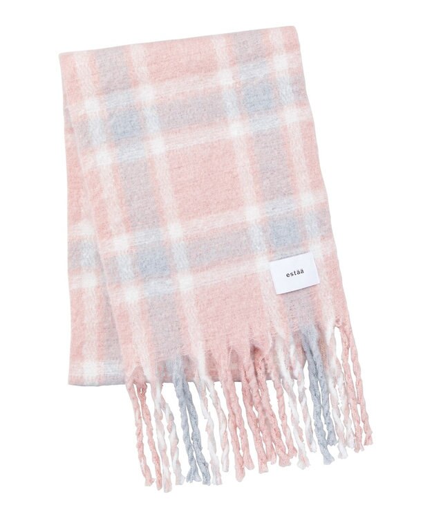 MOONBAT estaa ボリュームマフラー クラシックチェック／手洗い可 ペールピンク