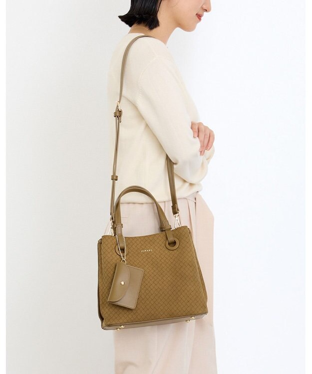 MioFIRANO カジュアルシックバスケットウィーブハンドバッグ 2WAY パスケース付き　FIRANO フィラノ KHAKI