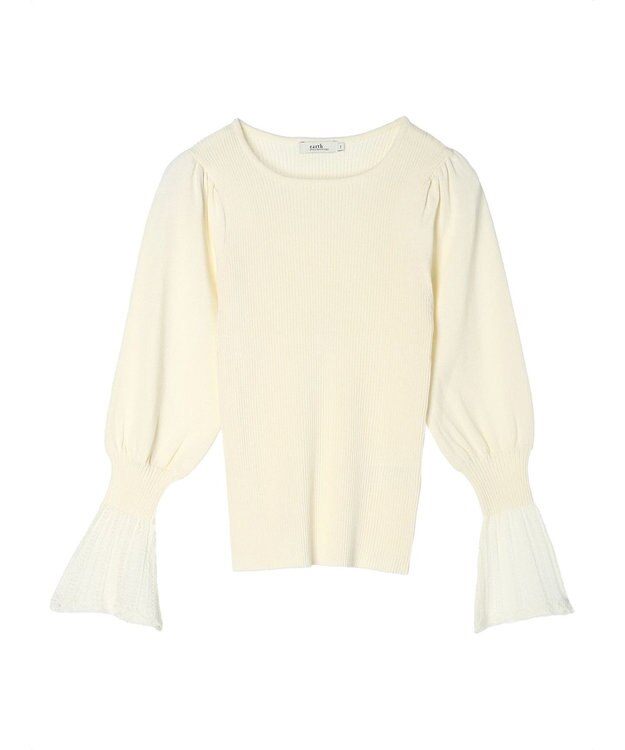 earth music&ecology 袖ポイントニットプルオーバー Ivory