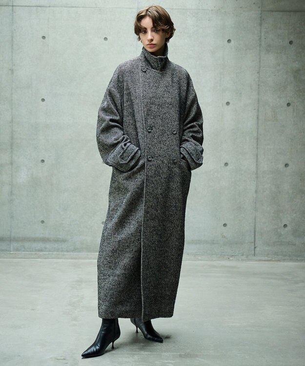 uncrave ロング チェスターコート（uncrave WHITE） へリンボーンブラック